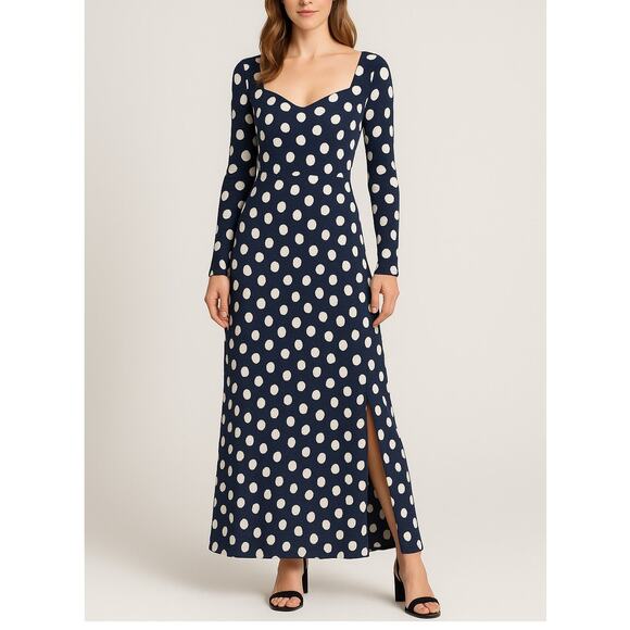 ASOS Design Navy Blue Polka Dot Sweetheart Maxi Dress Size 6 - Picture 1 of 8